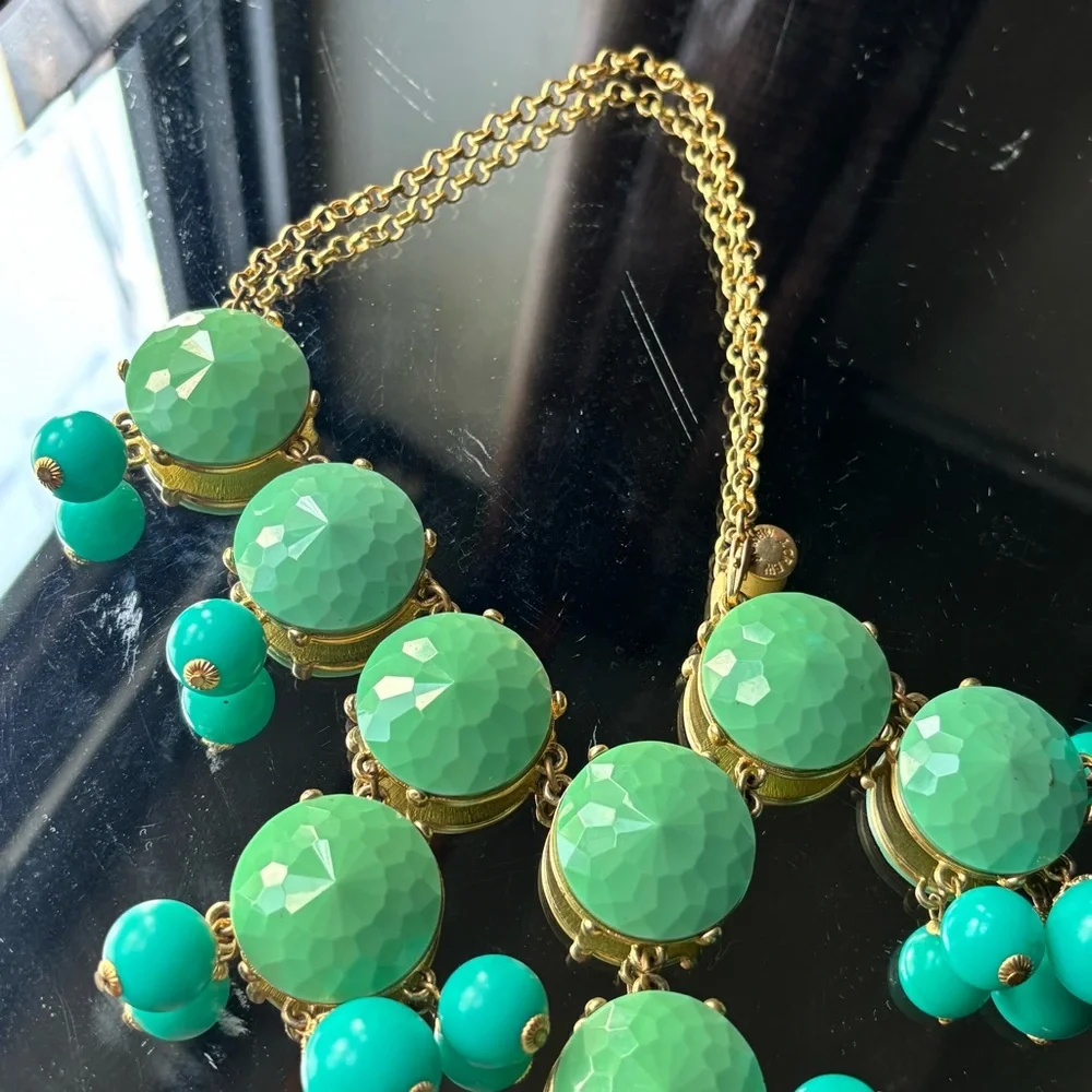 J.Crew Green and Gold Cluster Necklace with Cascading Beads - Picture 10 of 16
